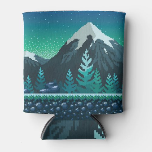 Pixel Art Snowy Mountains Night Can Cooler