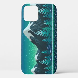 Pixel Art: Snowy Mountains Night. iPhone 12 Case