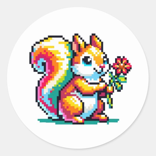 Pixel Art Squirrel Classic Round Sticker