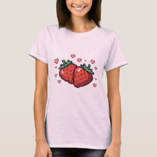 Pixel Art Strawberries with Hearts - Cute Retro  T-Shirt