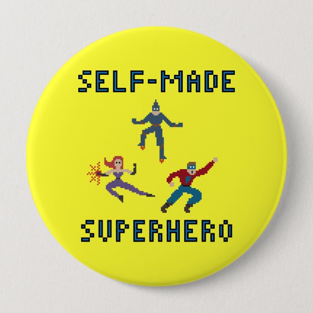 Pixel Art Superheroes Keychain Pinback Button (Front)