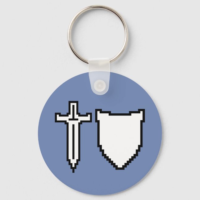 Pixel Art Sword and Shield Keychain (Front)