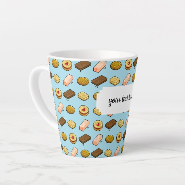 Pixel Art Tasty Cookie Biscuit Pattern Latte Mug (Left Angle)