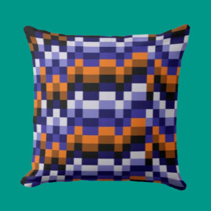 Pixel Art Throw Pillow – Blues, Orange & Earth