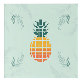 Pixel Art Tropical Pineapple with Leaf Pattern