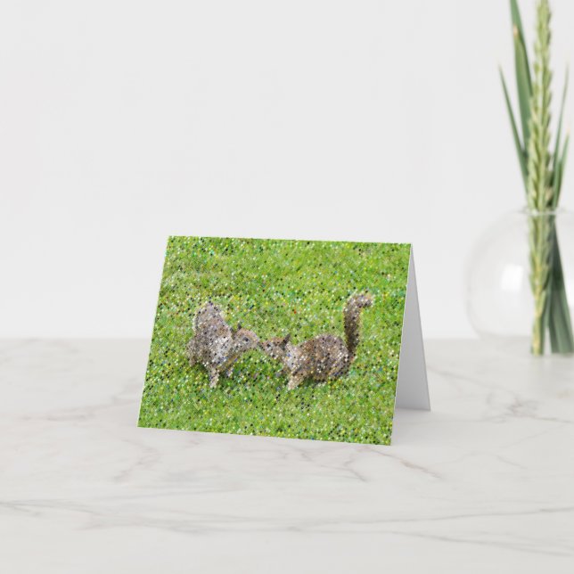 Pixel Art - Two Squirrels Letterpress Thank You Card (Front)