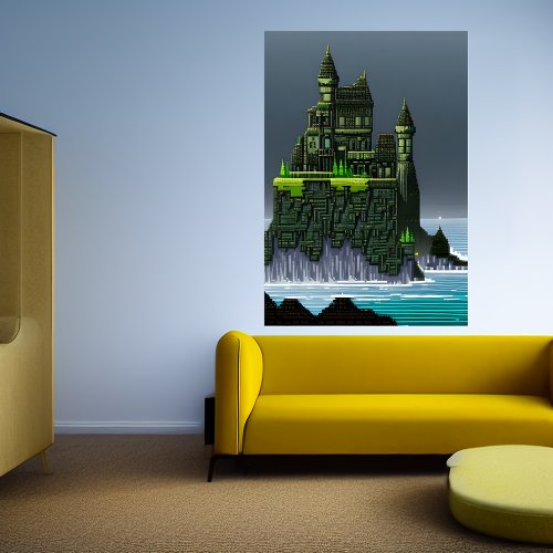 Pixel art Unique castle on a rock  AI Art  Poster