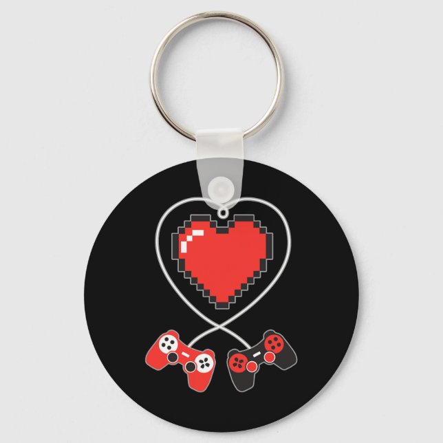 Pixel Art Video-game Controller Valentines Day Gam Keychain (Front)