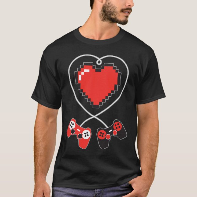 Pixel Art Video-game Controller Valentines Day Gam T-Shirt (Front)