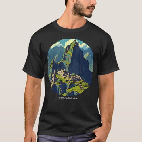 Pixel Art View of Machu Picchu Custom text 8bit T_Shirt