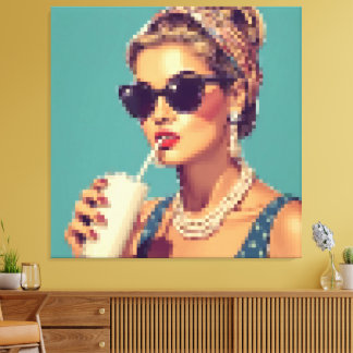Pixel Art Woman Glamour Vintage '50s Canvas Print