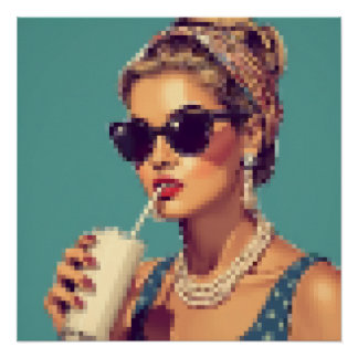 Pixel Art Woman Glamour Vintage '50s Poster
