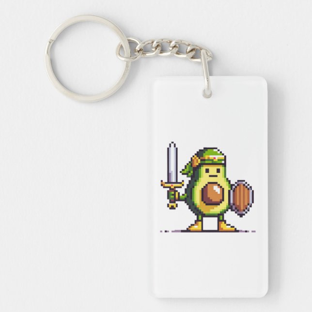 Pixel Avocado Warrior - Retro Gaming Art Keychain (Front)
