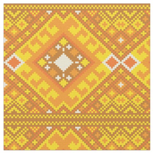 Pixel Aztec Yellow Orange Pattern Fabric