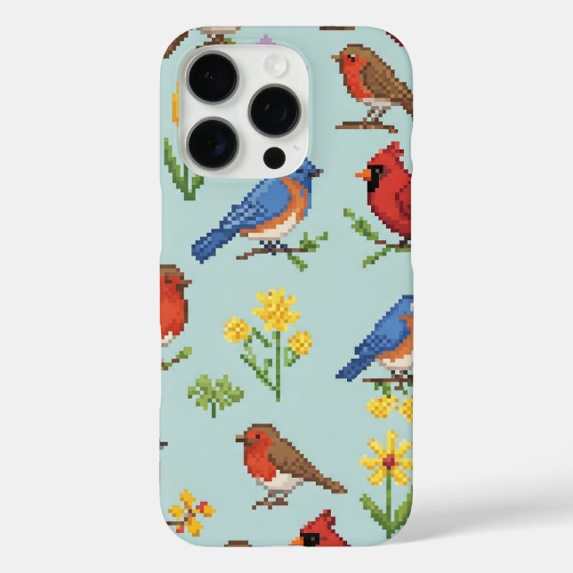 Pixel Birds and Flowers Case-Mate iPhone Case (Back)