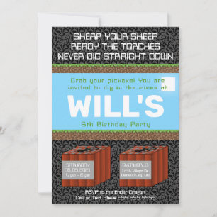 Pixel Block Gaming Birthday Invitation
