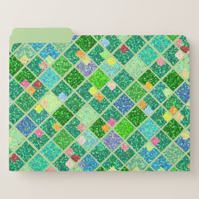 Pixel block green squares with pops of colour file folder (Front Left)