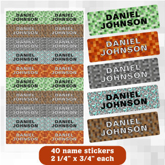 Pixel Block Video Game Back to School Name Tag  Kids' Labels
