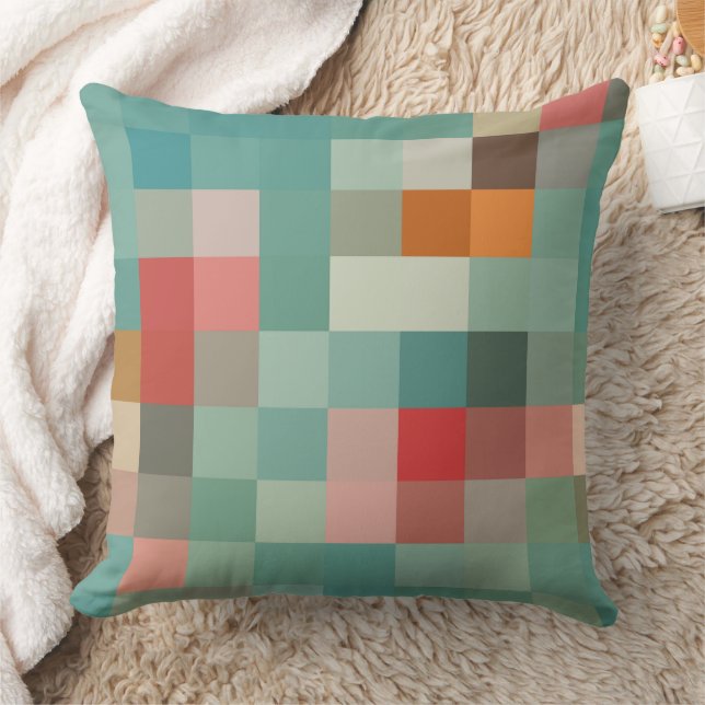 Pixel blocks in blue compliments pattern throw pillow (Blanket)