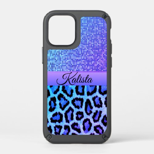 Pixel Blue and Purple Leopard Personalized Speck iPhone 12 Mini Case