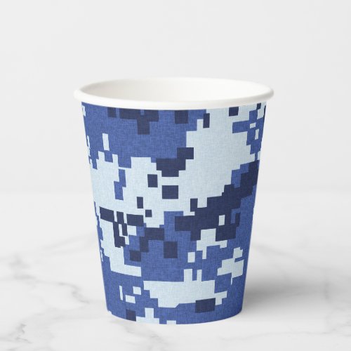 Pixel Blue Camouflage Paper Cups