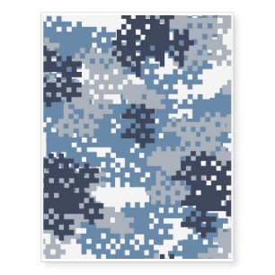 Pixel Blue Camouflage Temporary Tattoos