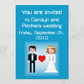 Pixel Bride and Groom - Wedding Invitation - Blue