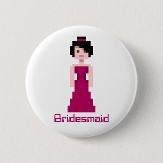 Pixel Bridesmaid - Maroon - black hair - Custom Button
