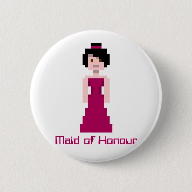 Pixel Bridesmaid - Maroon - black hair - Custom Pinback Button (Front)