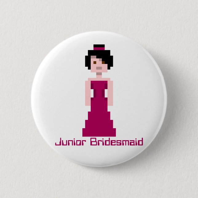 Pixel Bridesmaid - Maroon - black hair - Ivy Custo Pinback Button (Front)