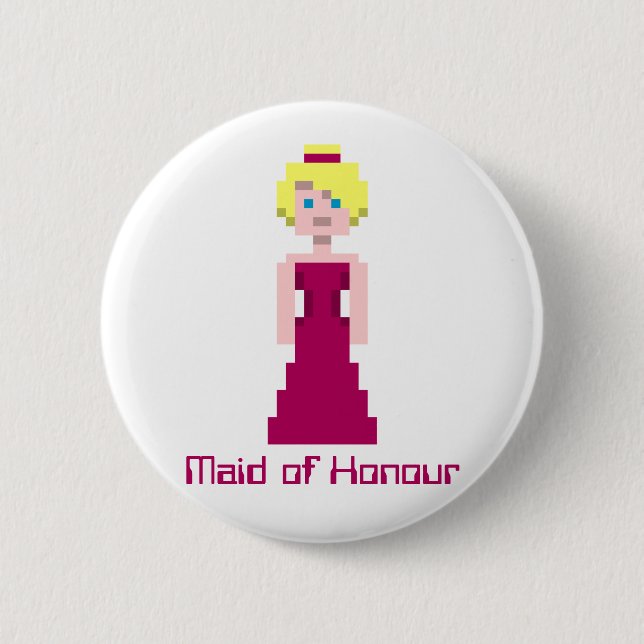 Pixel Bridesmaid - Maroon Custom Pinback Button (Front)