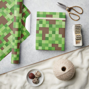 Pixel Camo Gamer Gift Wrap in Green and Brown