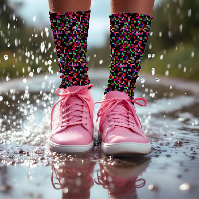   Pixel Checkered Pattern Abstract Geeky Colorful Socks (Creator Uploaded)