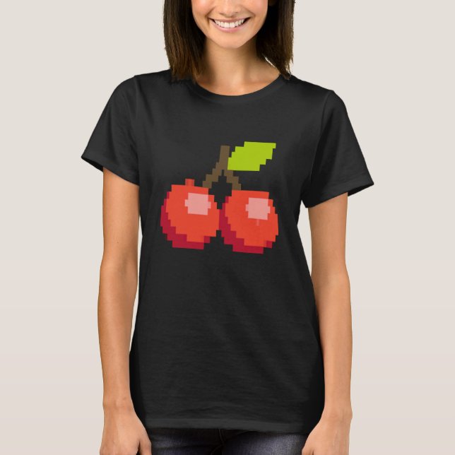 Pixel Cherry Summer Fruit 8 bit Fruit T-Shirt (Front)