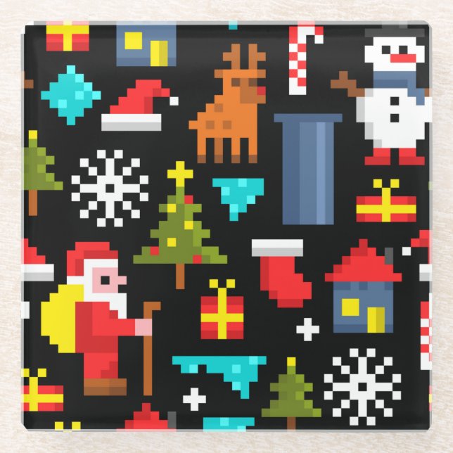 Pixel Christmas Glass Coaster (Front)