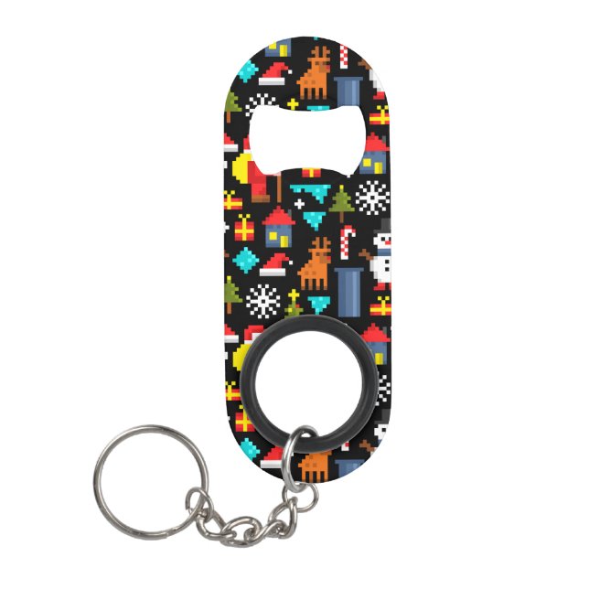 Pixel Christmas Keychain Bottle Opener (Front)