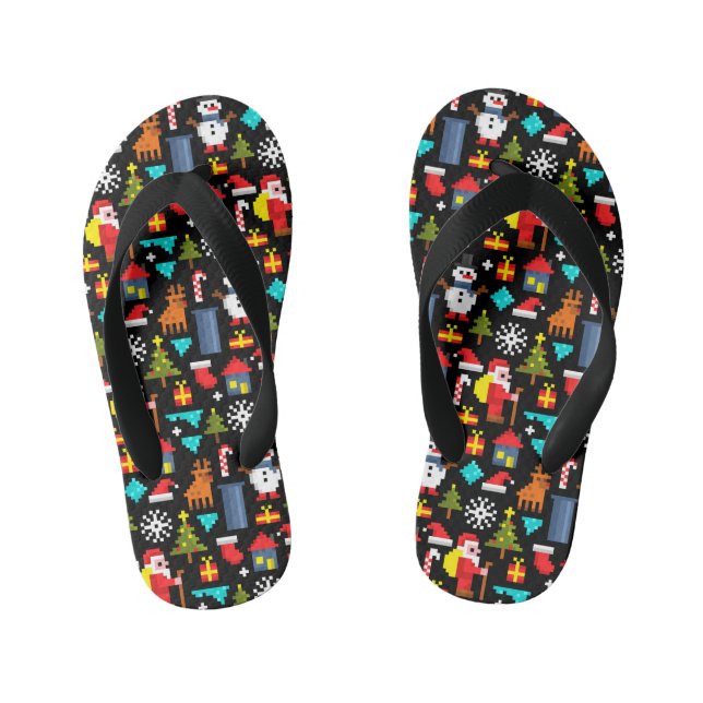 Pixel Christmas Kid's Flip Flops (Footbed)