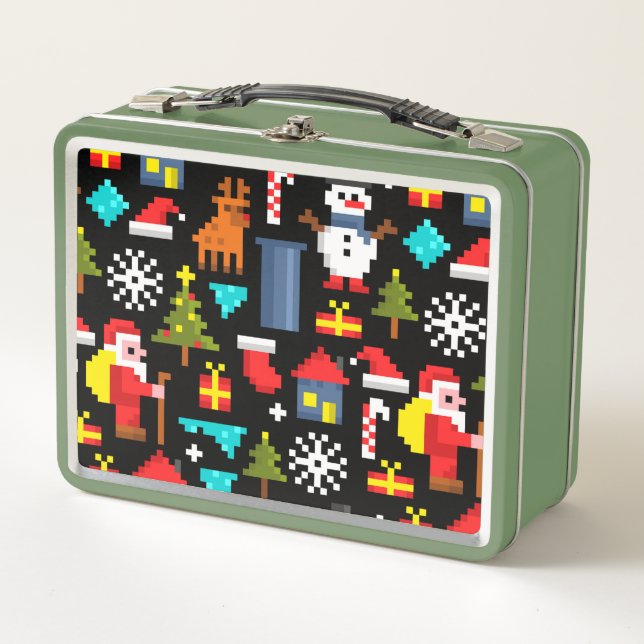 Pixel Christmas Metal Lunch Box (Front)