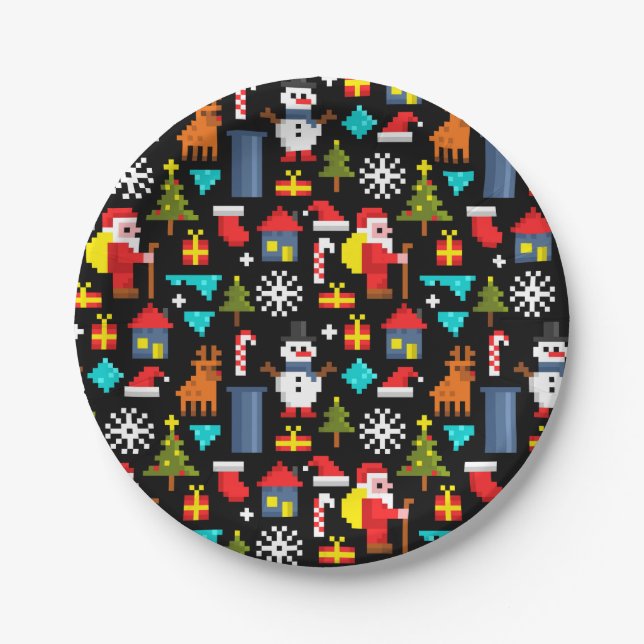 Pixel Christmas Paper Plates (Front)