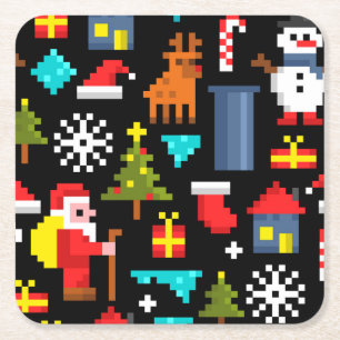 Pixel Christmas Square Paper Coaster