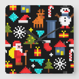 Pixel Christmas Square Wall Clock