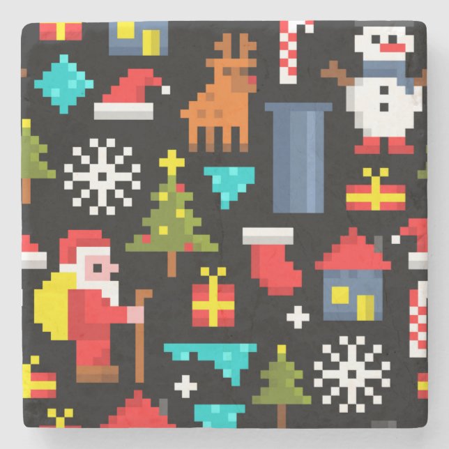 Pixel Christmas Stone Coaster (Front)