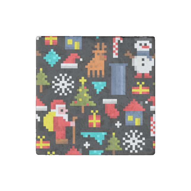 Pixel Christmas Stone Magnet (Front)