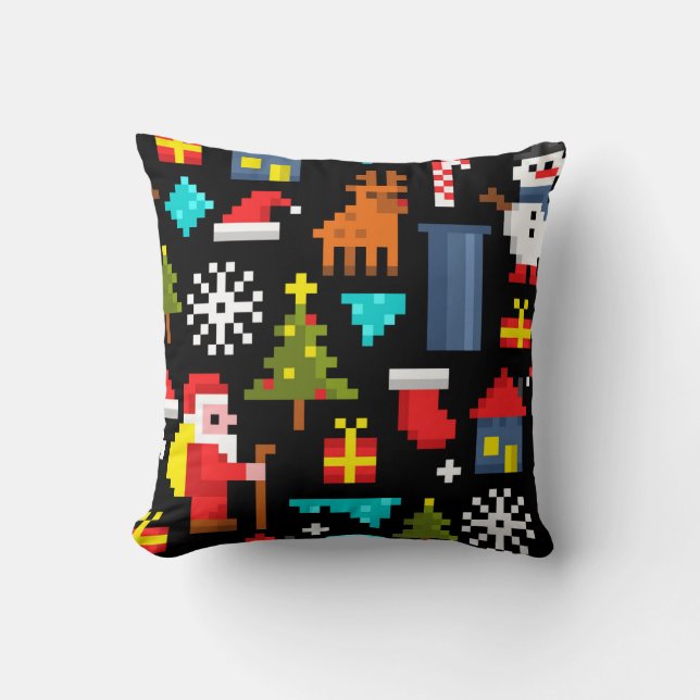 Pixel Christmas Throw Pillow (Front)