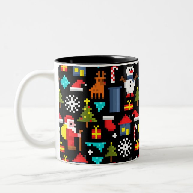 Pixel Christmas Two-Tone Coffee Mug (Left)