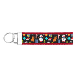 Pixel Christmas Wrist Keychain
