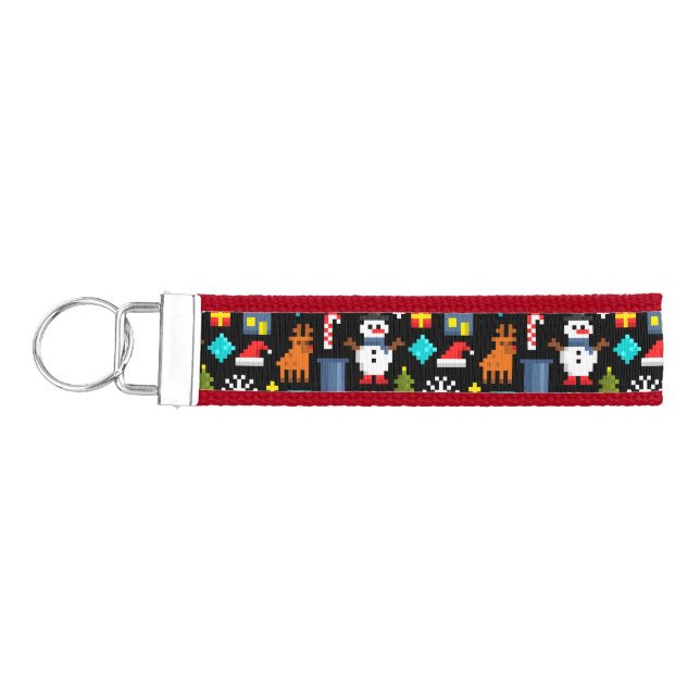 Pixel Christmas Wrist Keychain (Keys on Left)