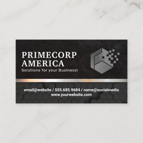 Pixel Corporate Logo  Black on Black Hexagons Business Card