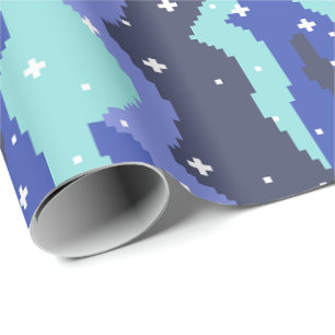 Pixel Cosmic Waves with Stars Pattern Wrapping Paper