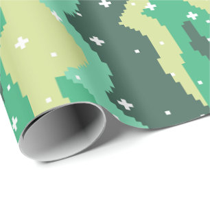 Pixel Cosmic Waves with Stars Pattern Wrapping Paper
